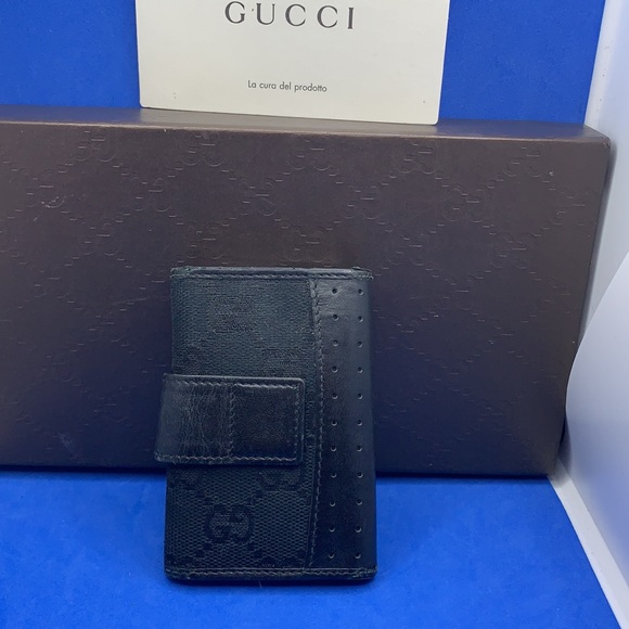 Gucci vintage black leather & Canvas key holder wallet - Picture 2 of 11